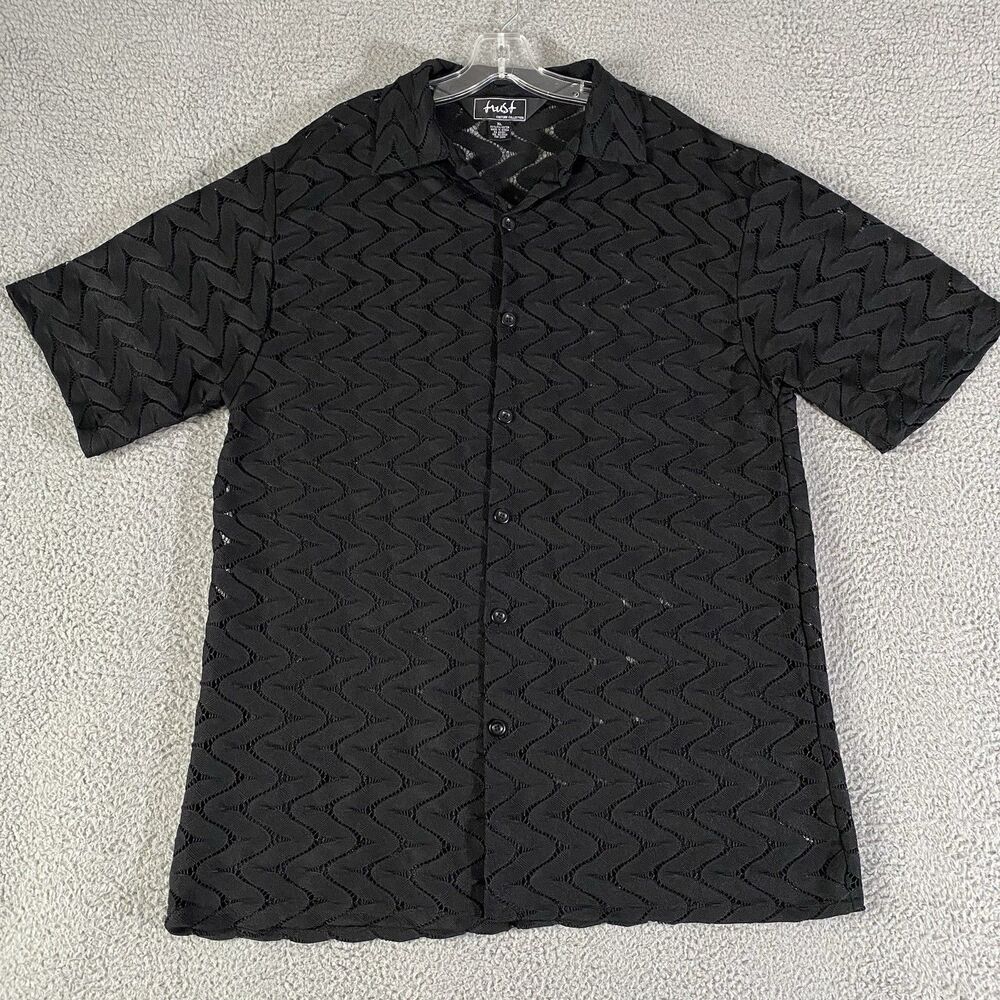 Vintage Trust Couture Shirt Mens XL Black Button Short Sleeve Festival Rave Club